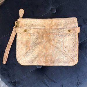 The Limited Gold and Tan Python Clutch